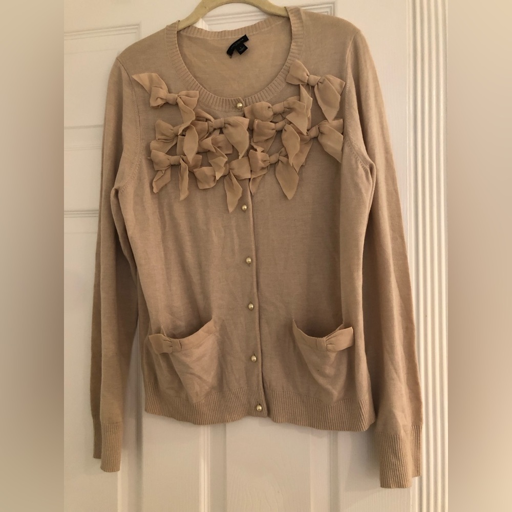 Ann Taylor Feminine Bow Blush Cardigan Sz L